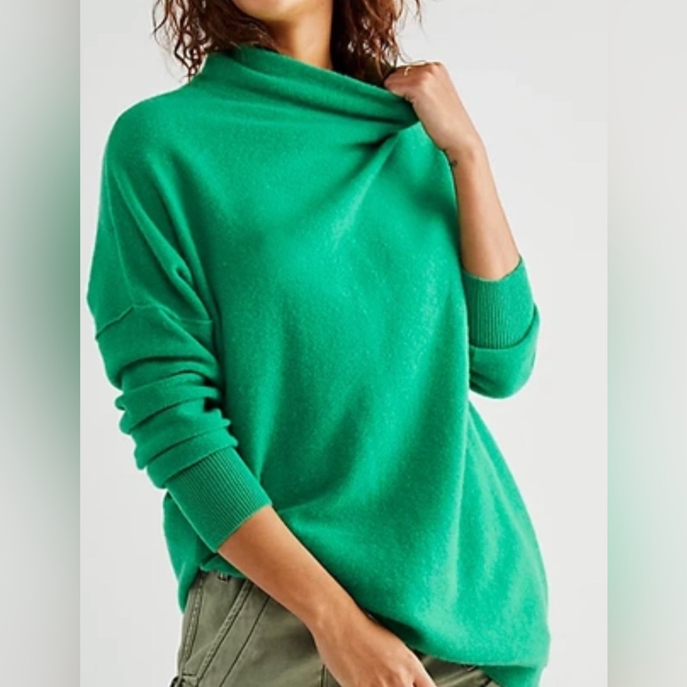 Free People Green Cowl-Neck Sweater 100% Cashmere!